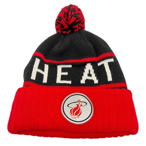 Mitchell & Ness Miami Heat Knit Beanie Pom Pom - Picture 2 of 6